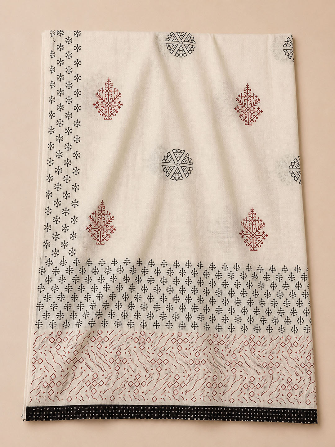 Black Printed Cotton Blend Unstitched Dress Material