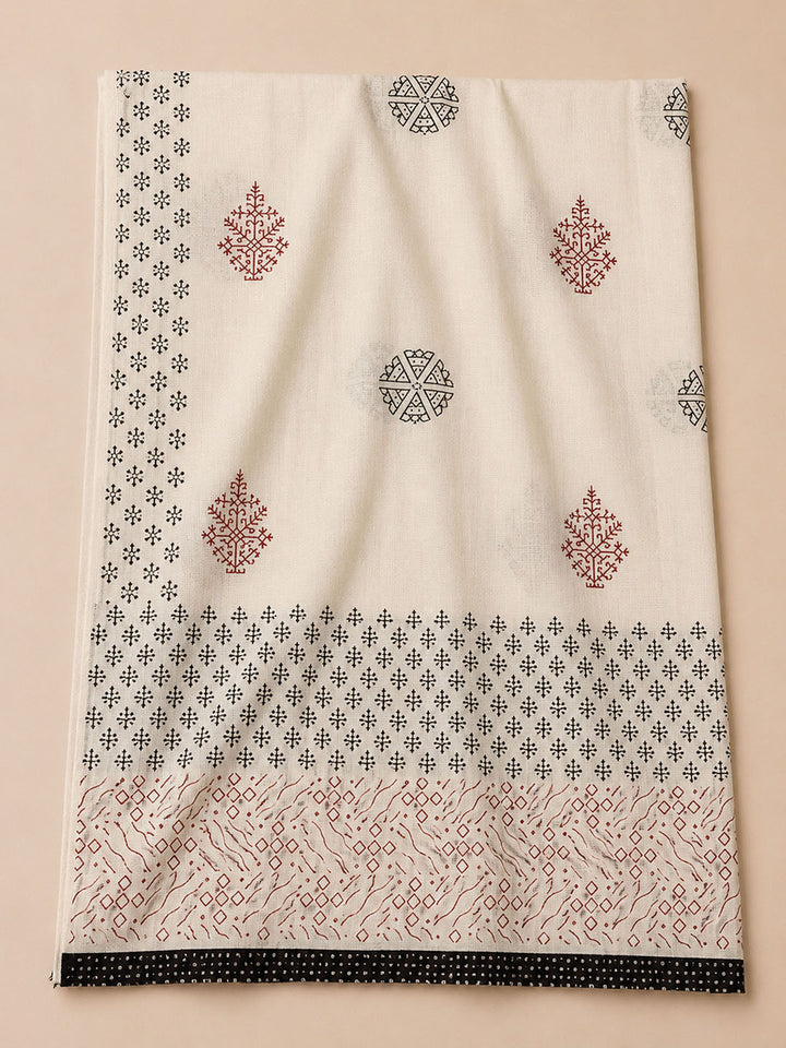 Black Printed Cotton Blend Unstitched Dress Material