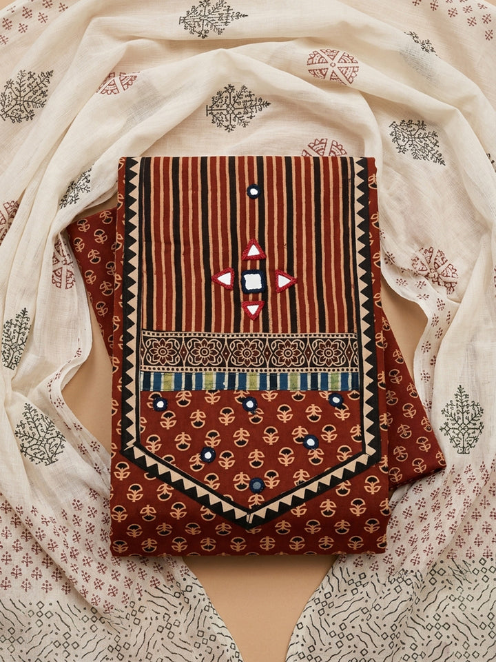 Maroon Printed Cotton Blend Unstitched Dress Material