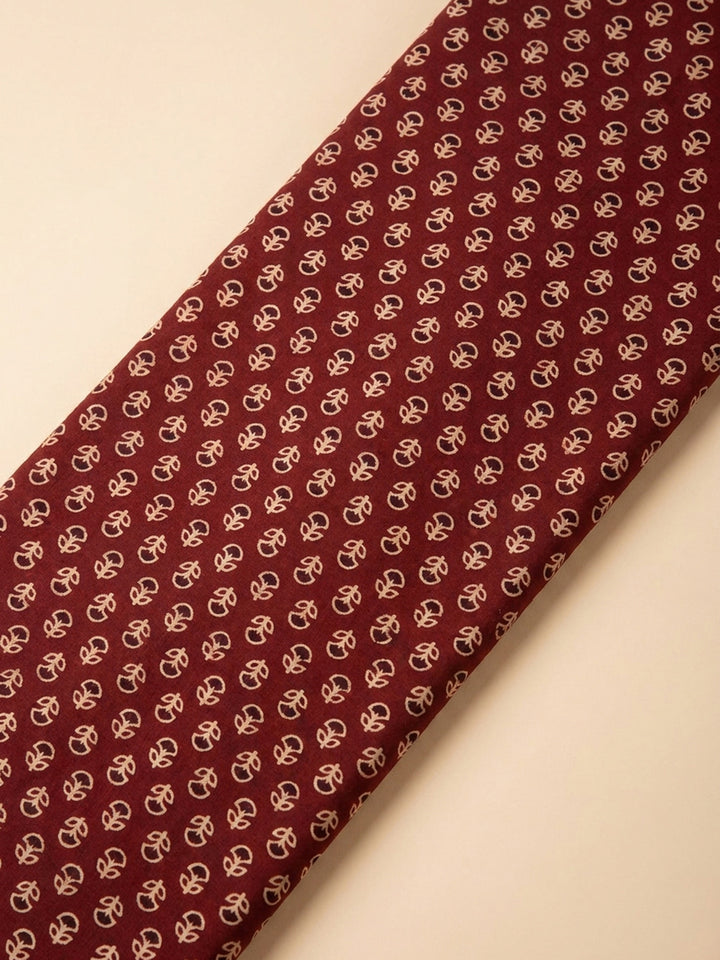 Maroon Printed Cotton Blend Unstitched Dress Material