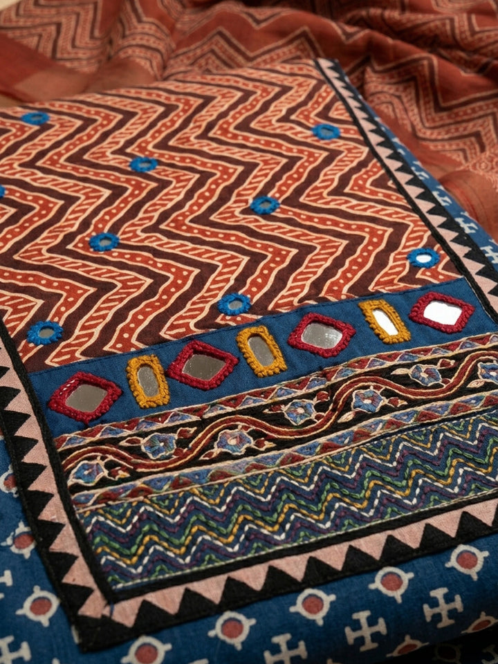 Blue Printed Cotton Blend Unstitched Dress Material