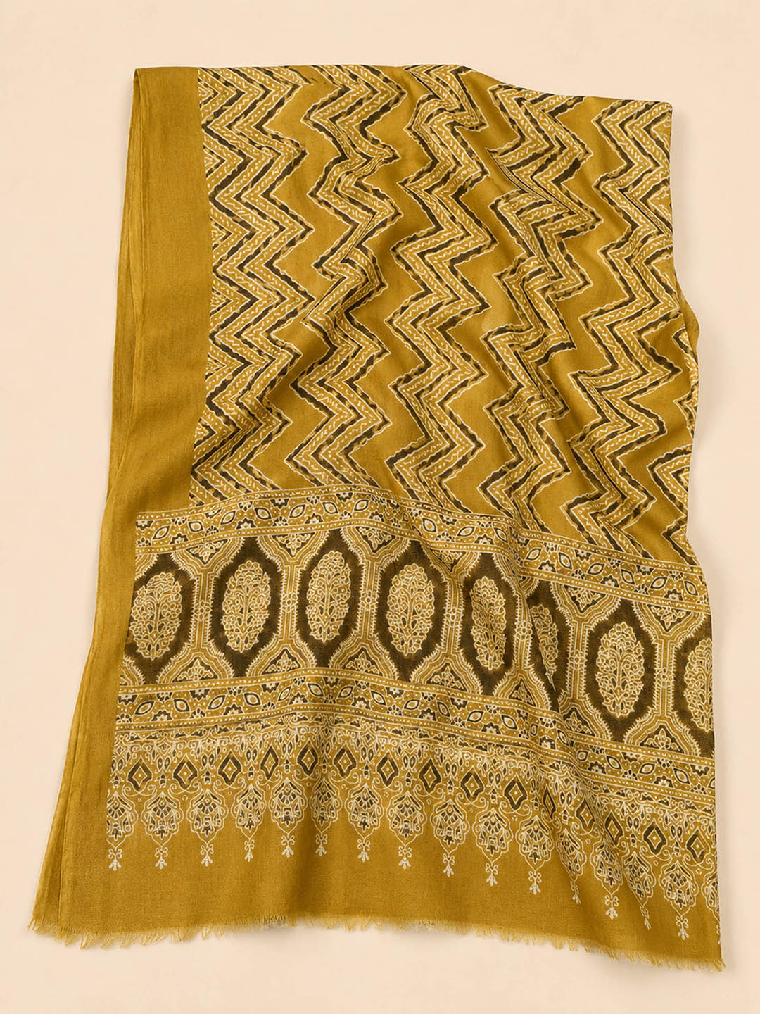 Green Printed Cotton Blend Unstitched Dress Material