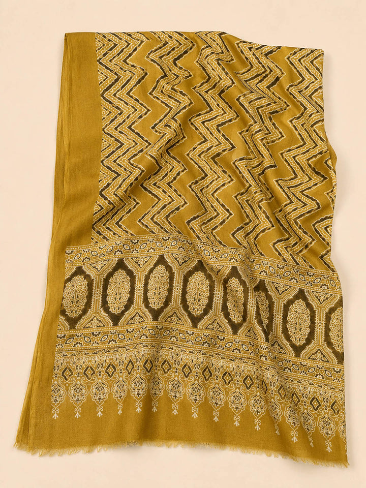 Green Printed Cotton Blend Unstitched Dress Material
