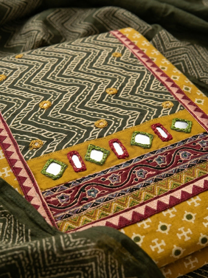 Mustard Printed Cotton Blend Unstitched Dress Material