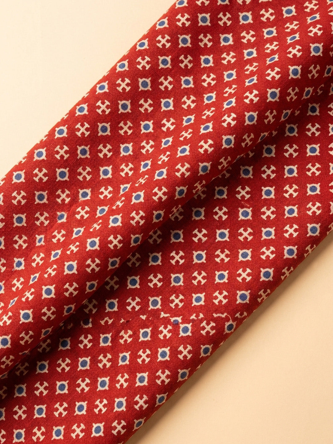 Red Printed Cotton Blend Unstitched Dress Material