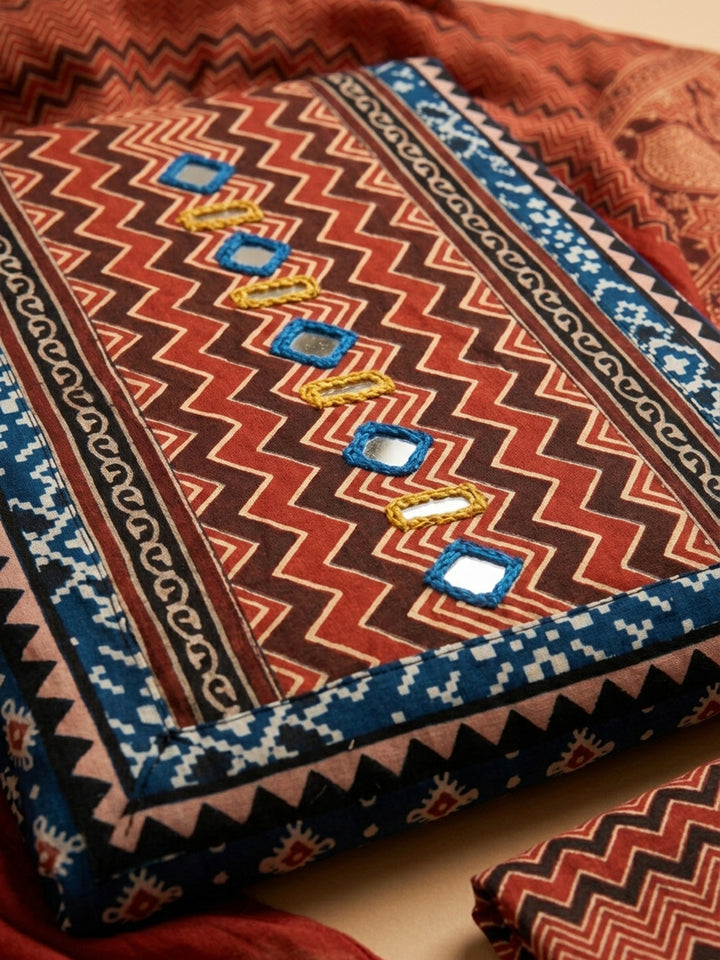 Blue Printed Cotton Blend Unstitched Dress Material