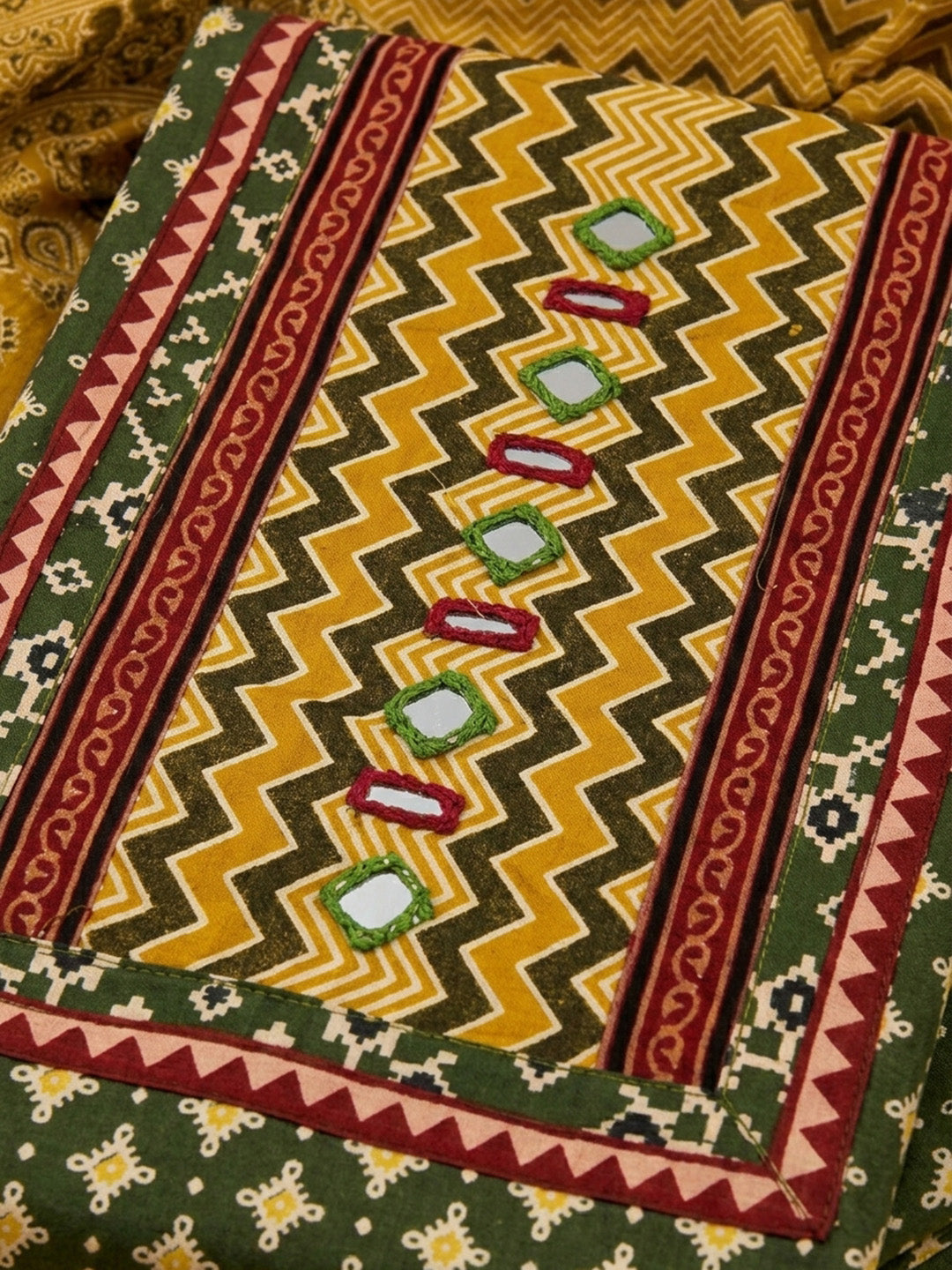 Green Printed Cotton Blend Unstitched Dress Material