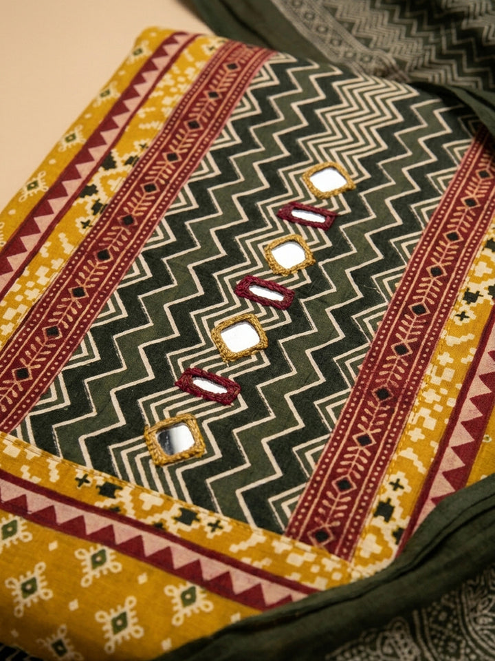 Mustard Printed Cotton Blend Unstitched Dress Material