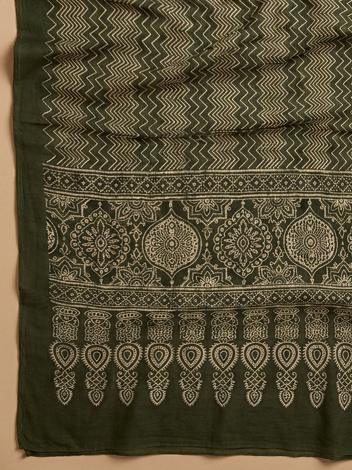 Mustard Printed Cotton Blend Unstitched Dress Material