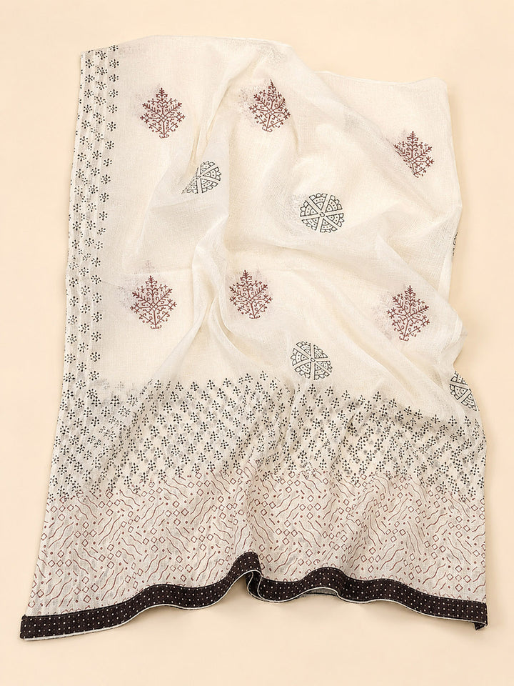 Black Printed Cotton Blend Unstitched Dress Material