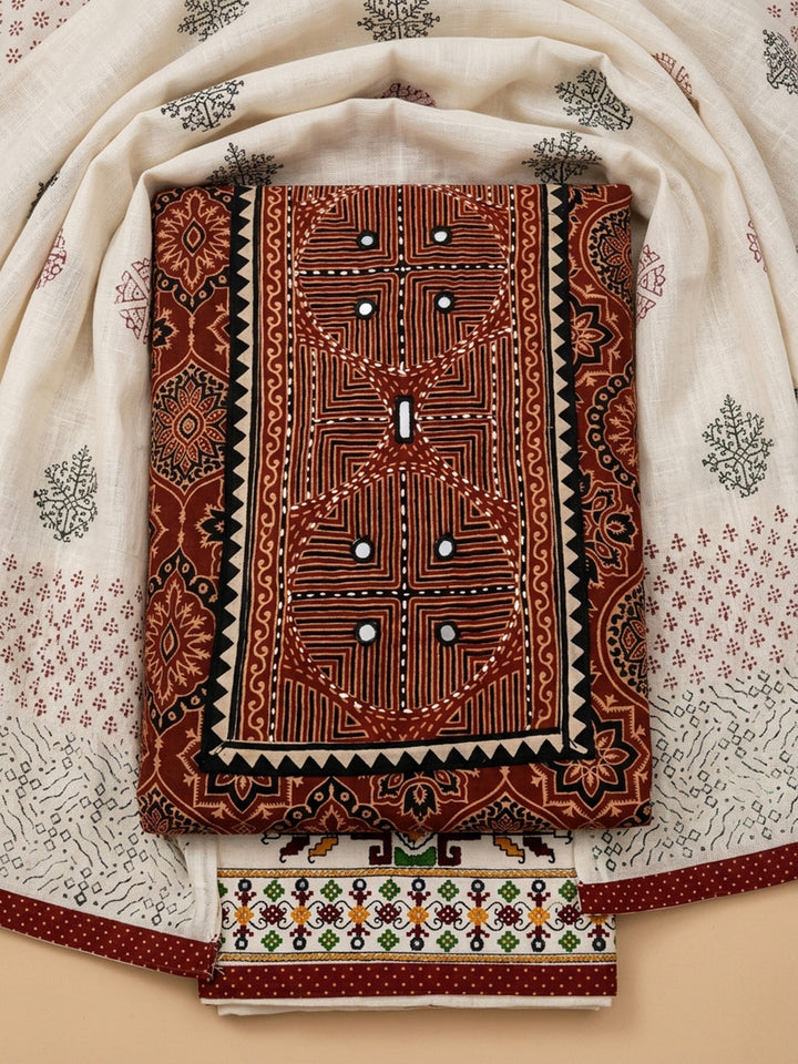 Maroon Printed Cotton Blend Unstitched Dress Material