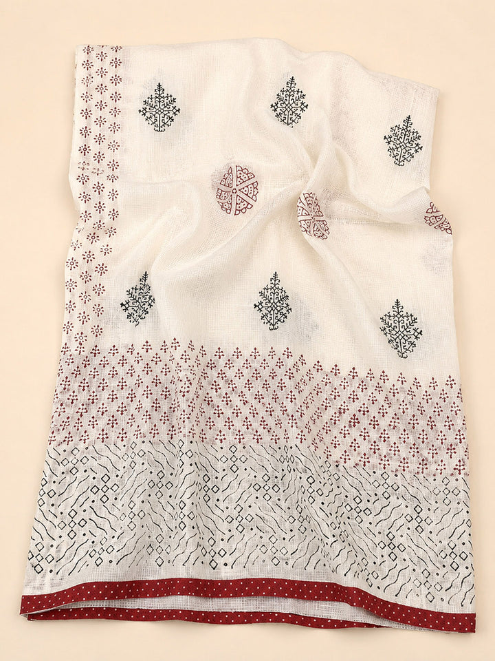 Maroon Printed Cotton Blend Unstitched Dress Material