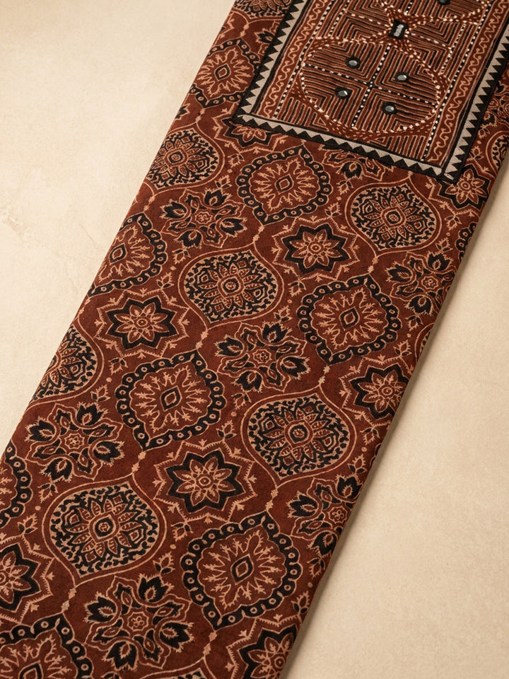Maroon Printed Cotton Blend Unstitched Dress Material