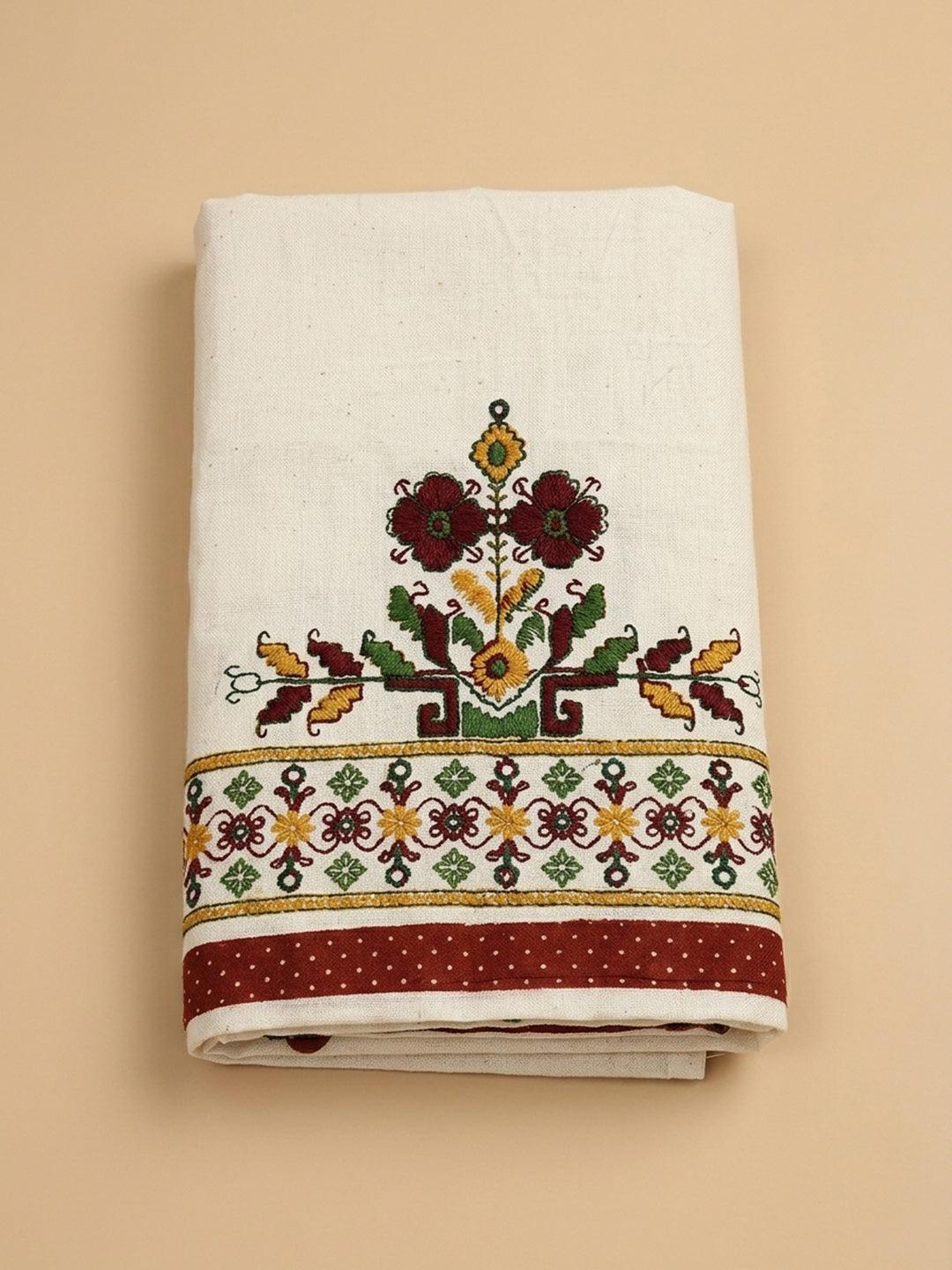 Maroon Printed Cotton Blend Unstitched Dress Material