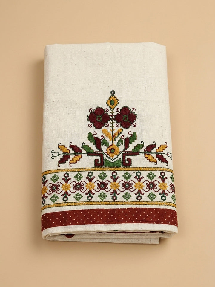 Maroon Printed Cotton Blend Unstitched Dress Material