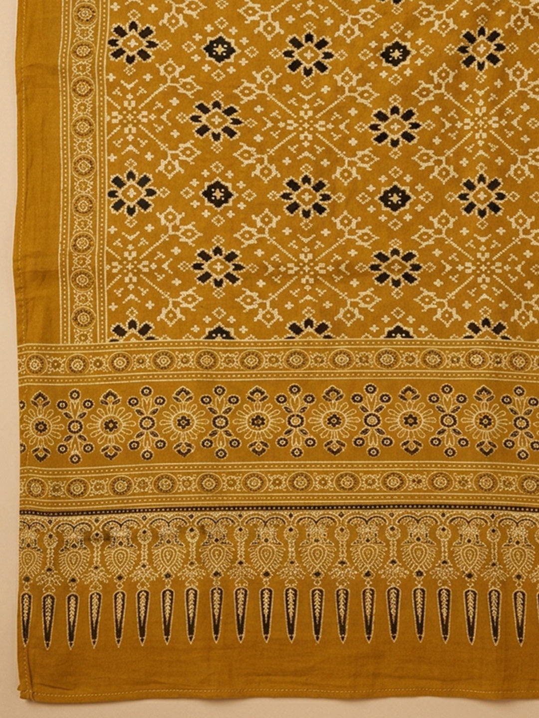 Green Printed Cotton Blend Unstitched Dress Material