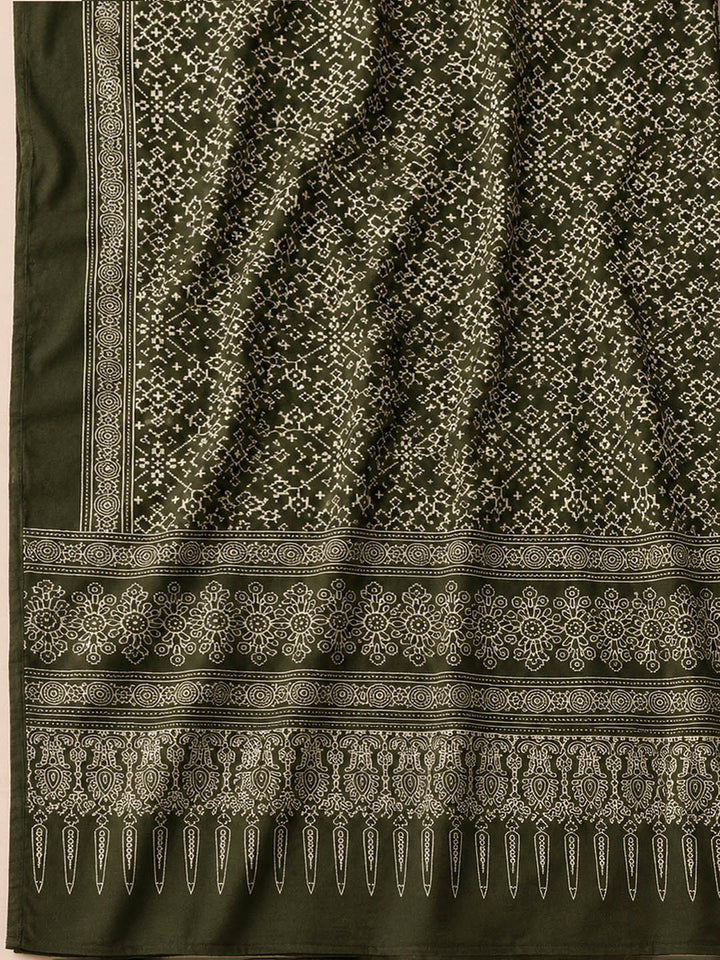Mustard Printed Cotton Blend Unstitched Dress Material