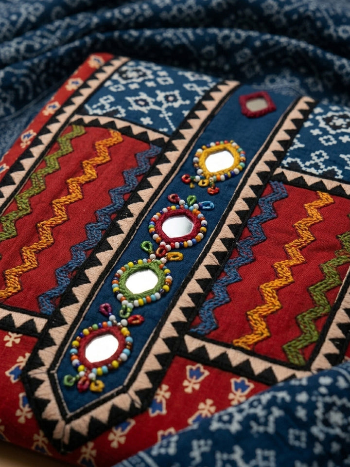 Red Printed Cotton Blend Unstitched Dress Material