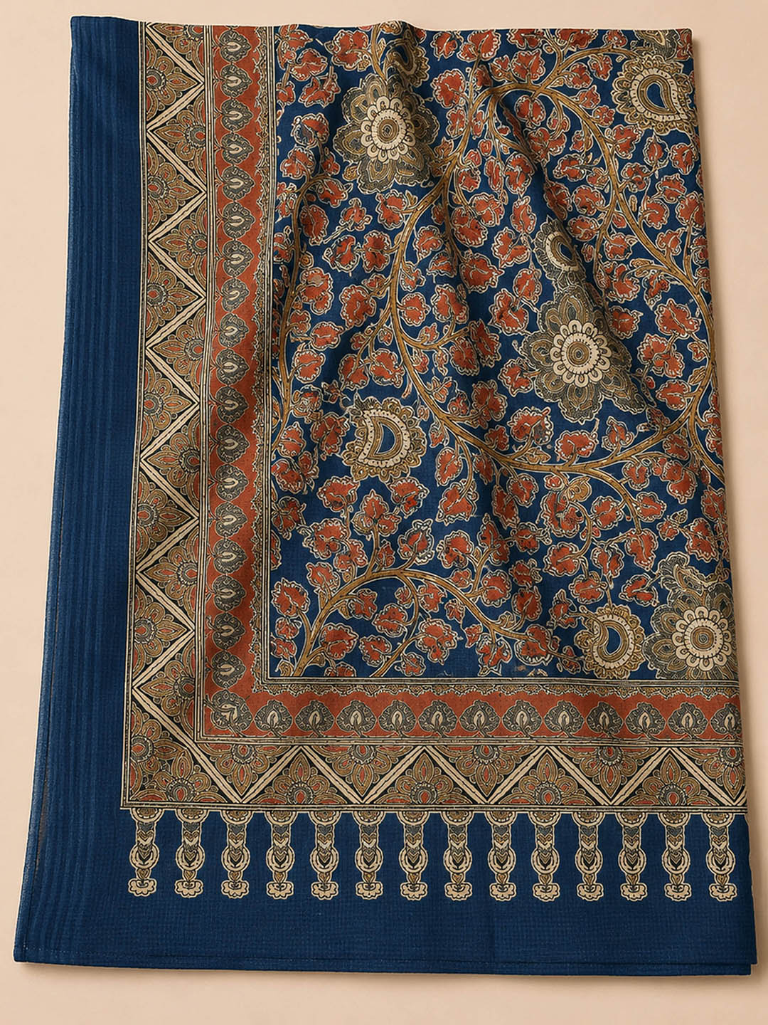 Blue Printed Cotton Blend Unstitched Dress Material
