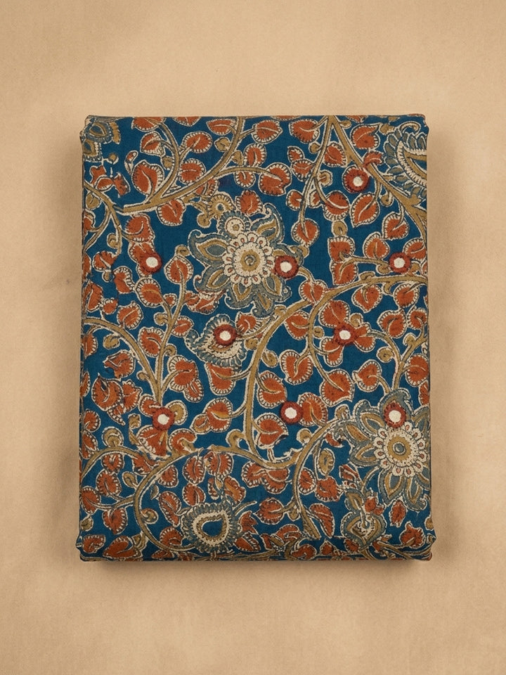 Blue Printed Cotton Blend Unstitched Dress Material