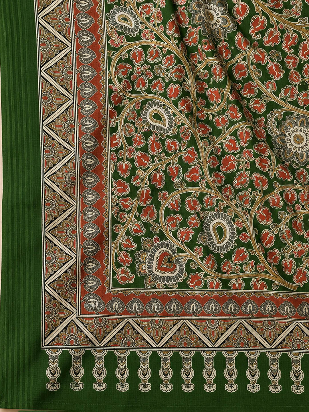 Bottle Green Printed Cotton Blend Unstitched Dress Material