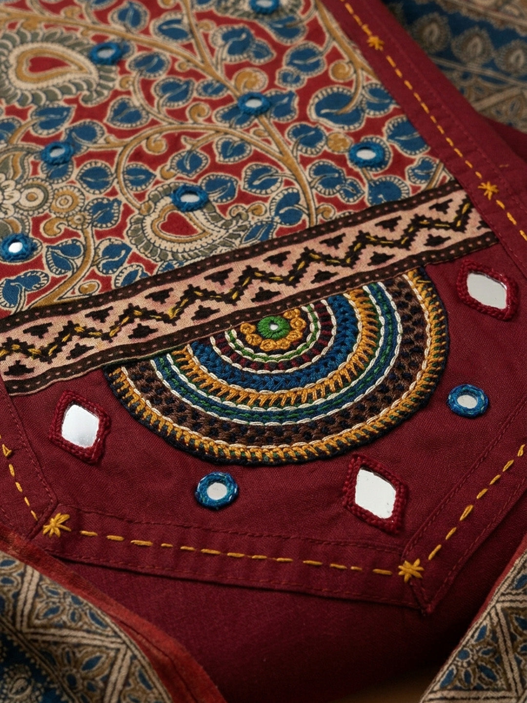 Maroon Printed Cotton Blend Unstitched Dress Material