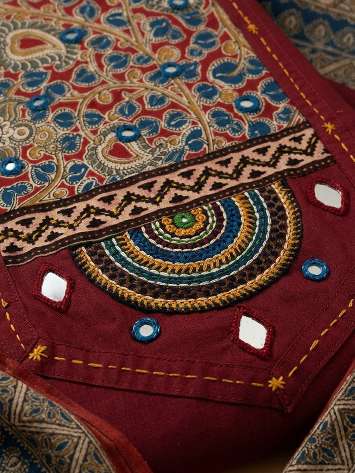 Maroon Printed Cotton Blend Unstitched Dress Material