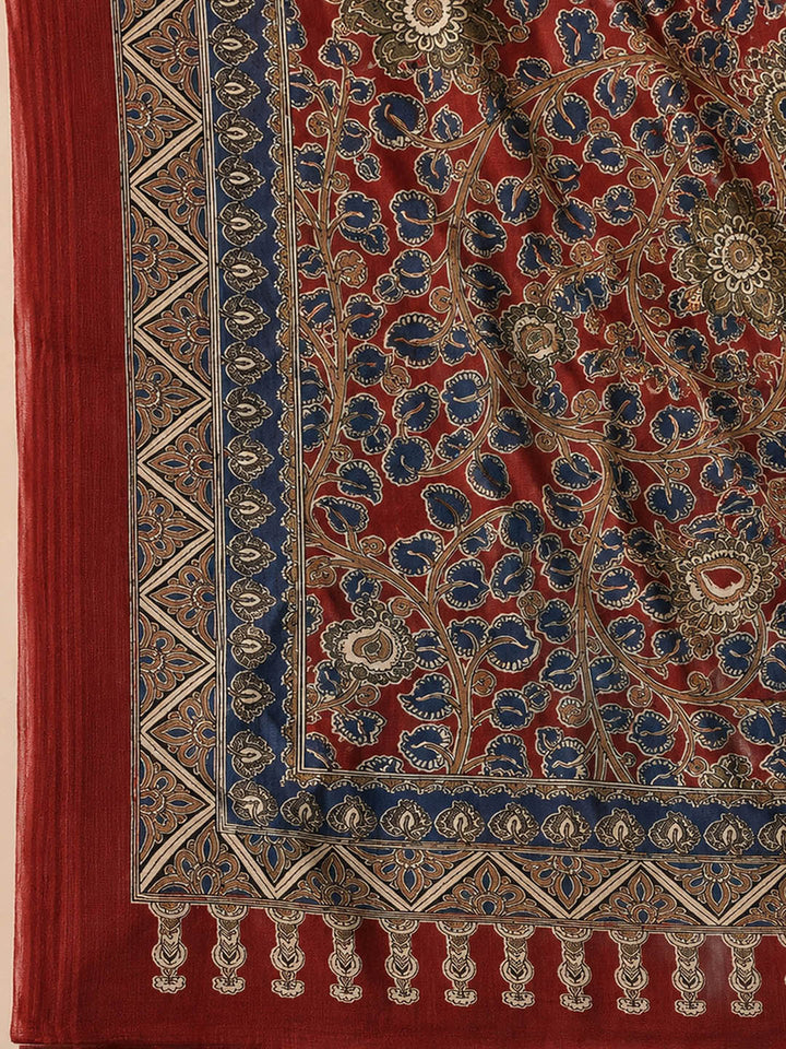 Maroon Printed Cotton Blend Unstitched Dress Material
