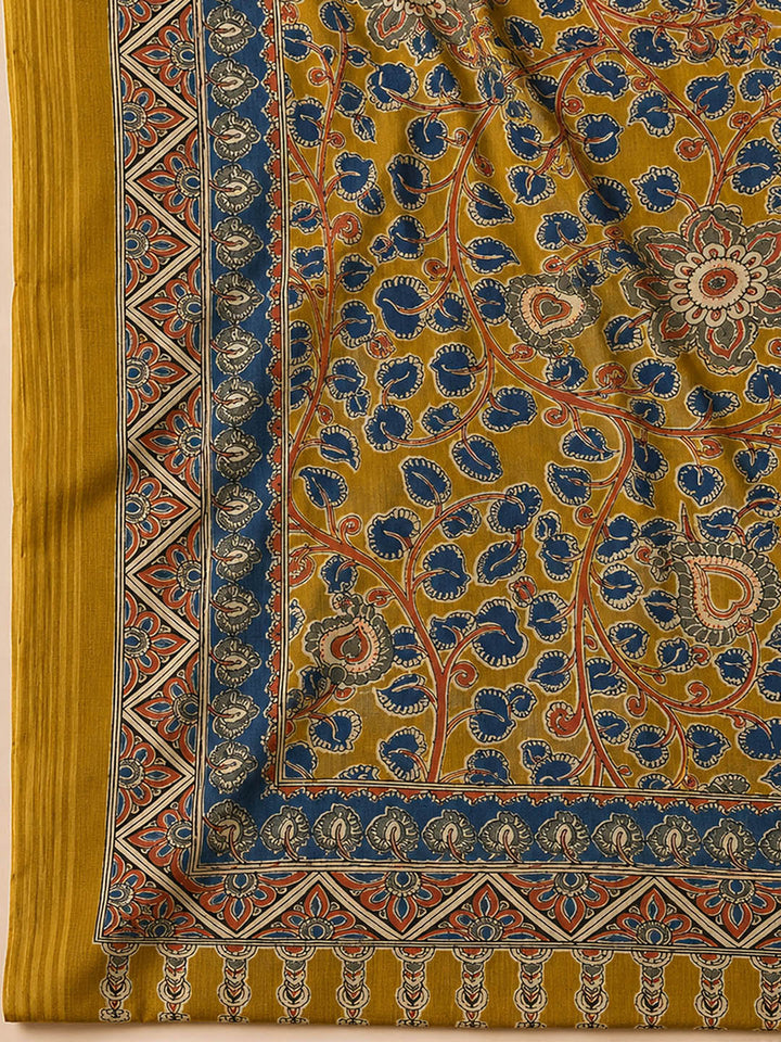 Mustard Printed Cotton Blend Unstitched Dress Material