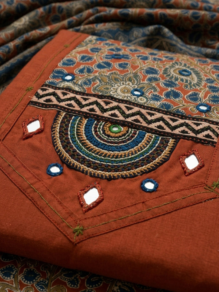 Rust Printed Cotton Blend Unstitched Dress Material