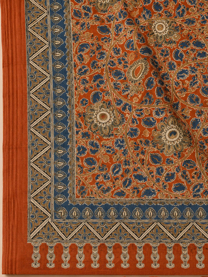 Rust Printed Cotton Blend Unstitched Dress Material