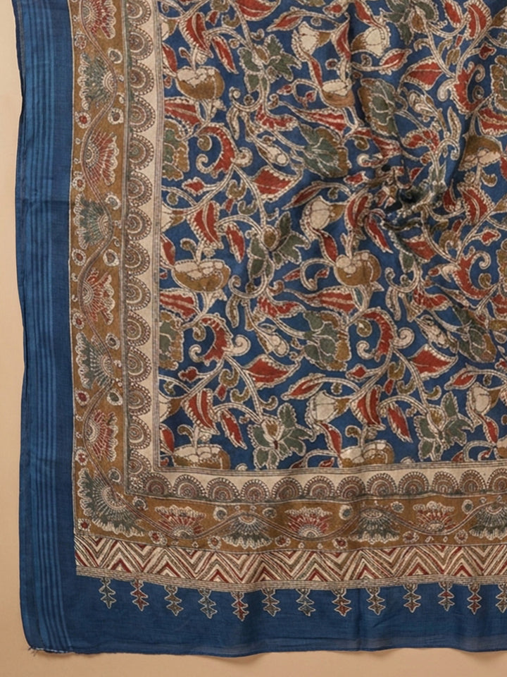 Blue Printed Cotton Blend Unstitched Dress Material