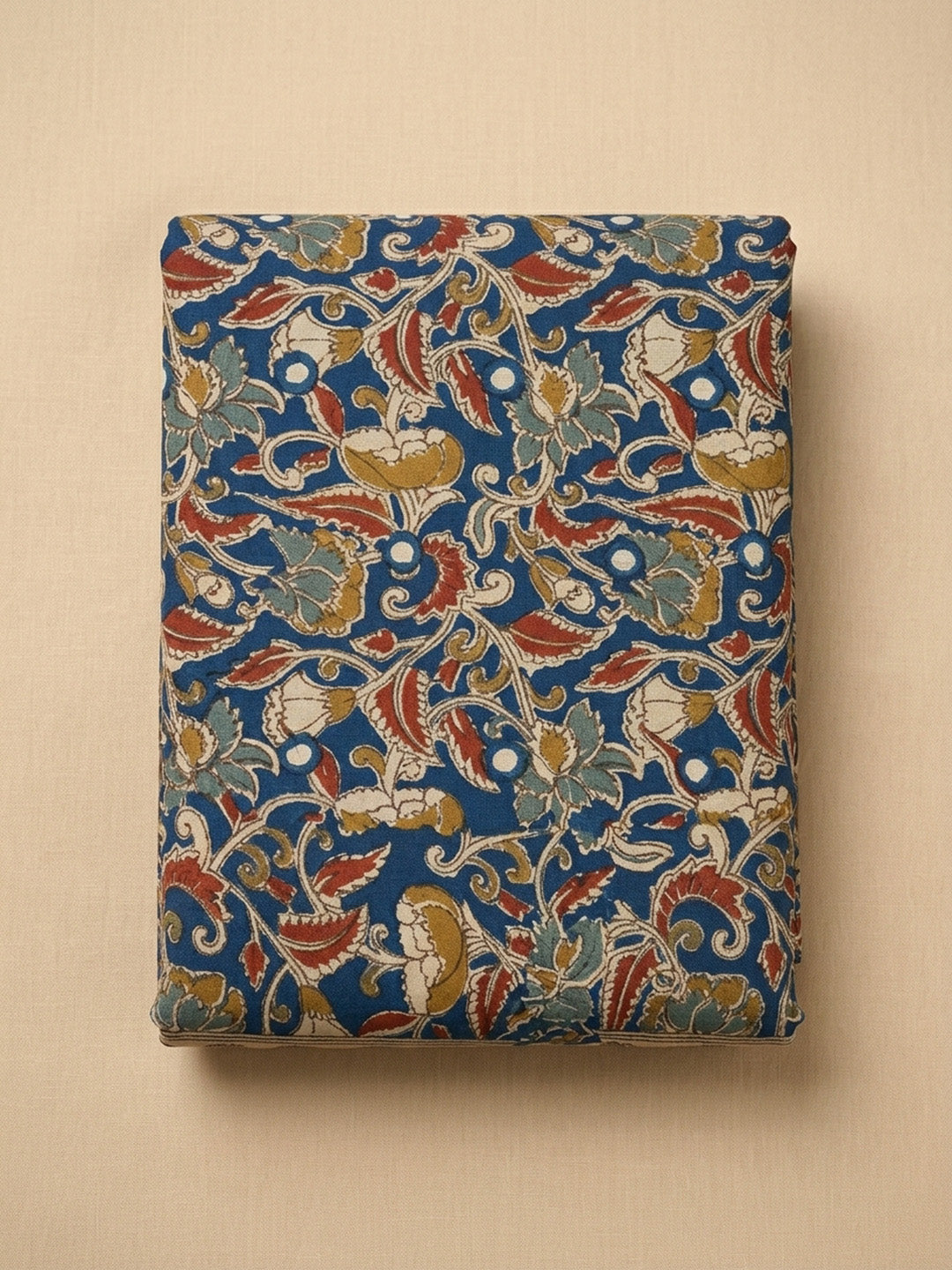 Blue Printed Cotton Blend Unstitched Dress Material