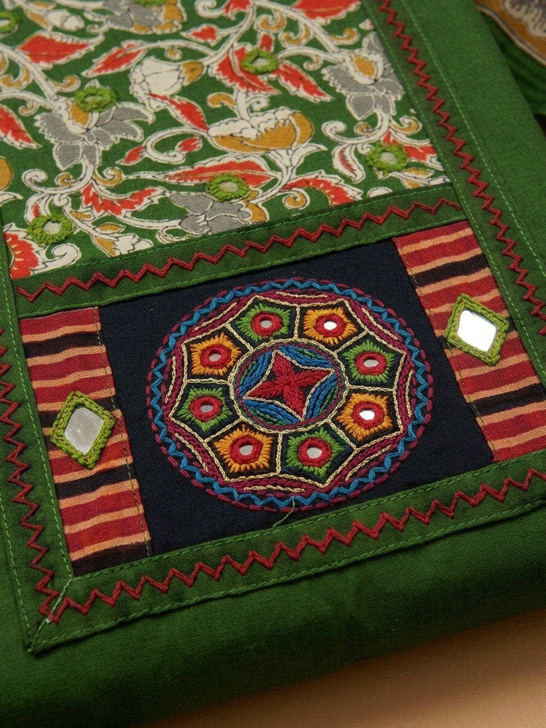 Bottle Green Printed Cotton Blend Unstitched Dress Material
