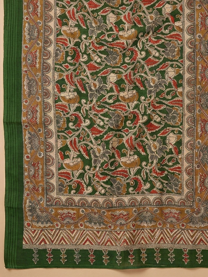 Bottle Green Printed Cotton Blend Unstitched Dress Material