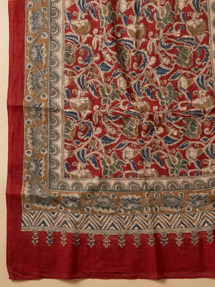 Maroon Printed Cotton Blend Unstitched Dress Material