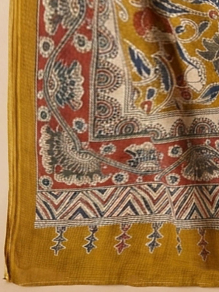 Mustard Printed Cotton Blend Unstitched Dress Material