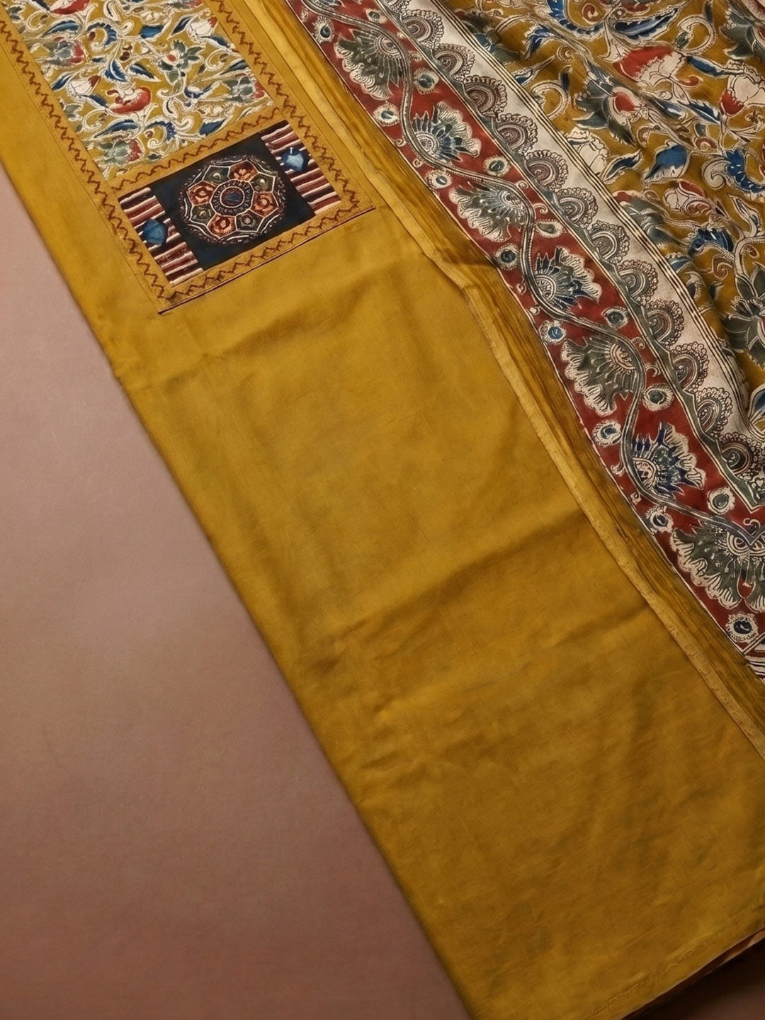 Mustard Printed Cotton Blend Unstitched Dress Material