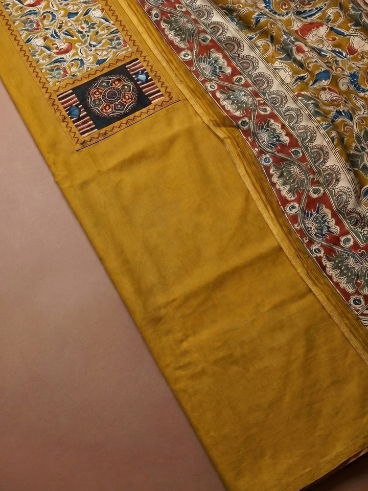 Mustard Printed Cotton Blend Unstitched Dress Material