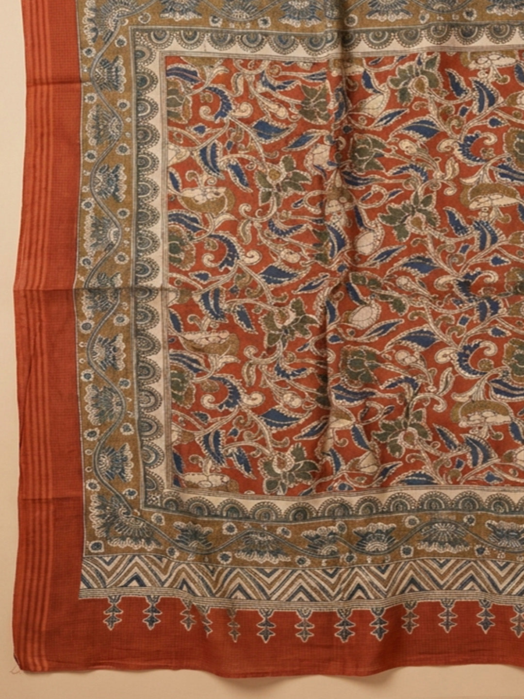 Rust Printed Cotton Blend Unstitched Dress Material