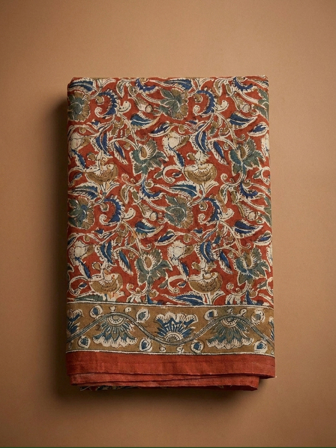 Rust Printed Cotton Blend Unstitched Dress Material