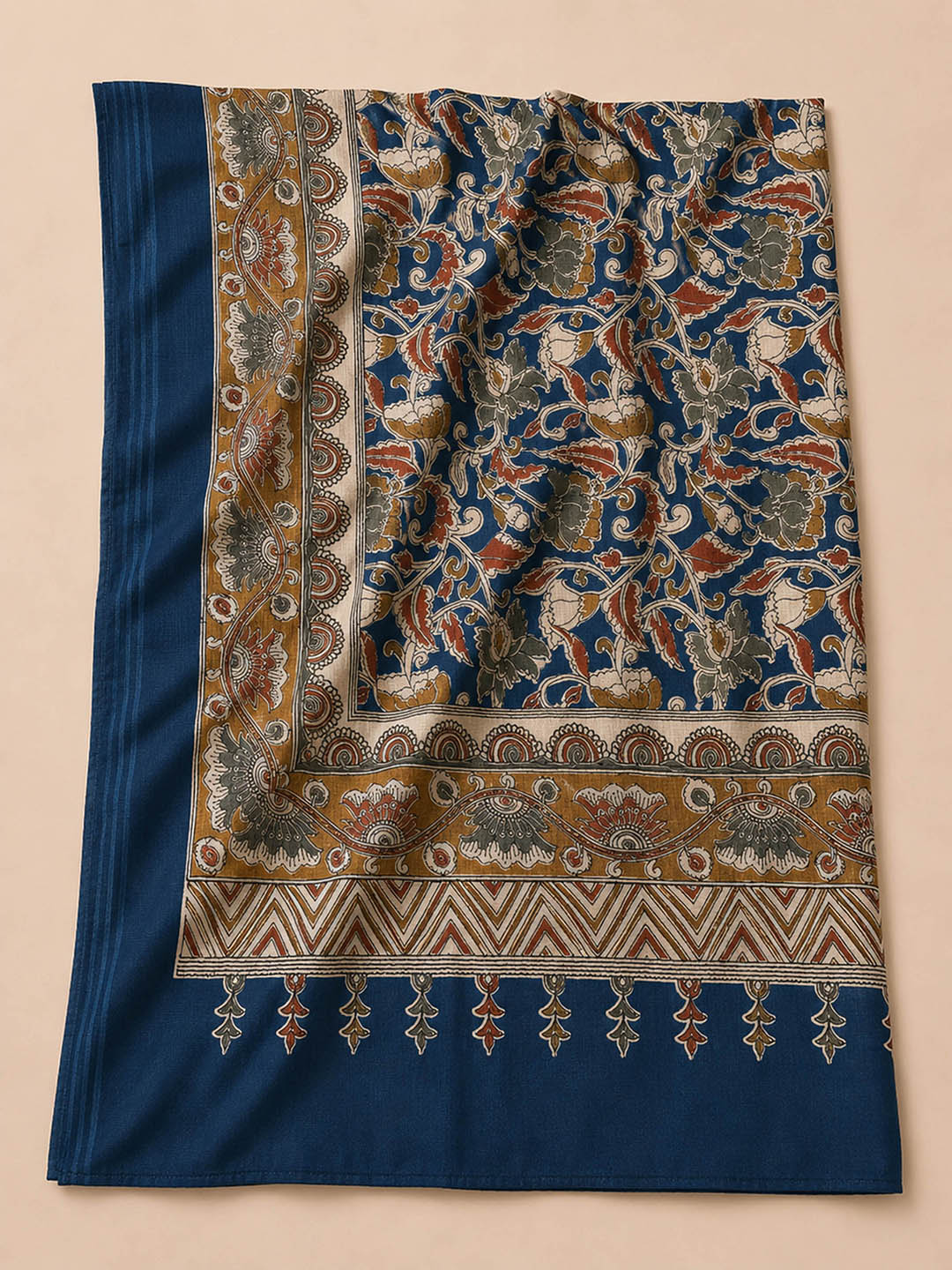 Blue Printed Cotton Blend Unstitched Dress Material