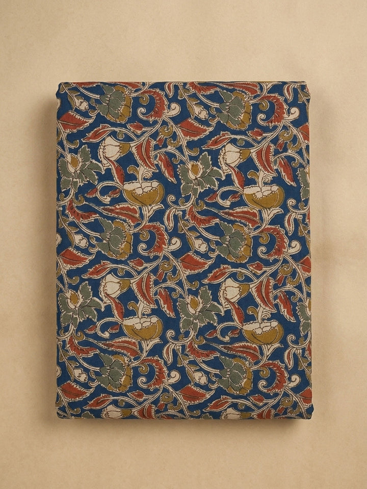 Blue Printed Cotton Blend Unstitched Dress Material