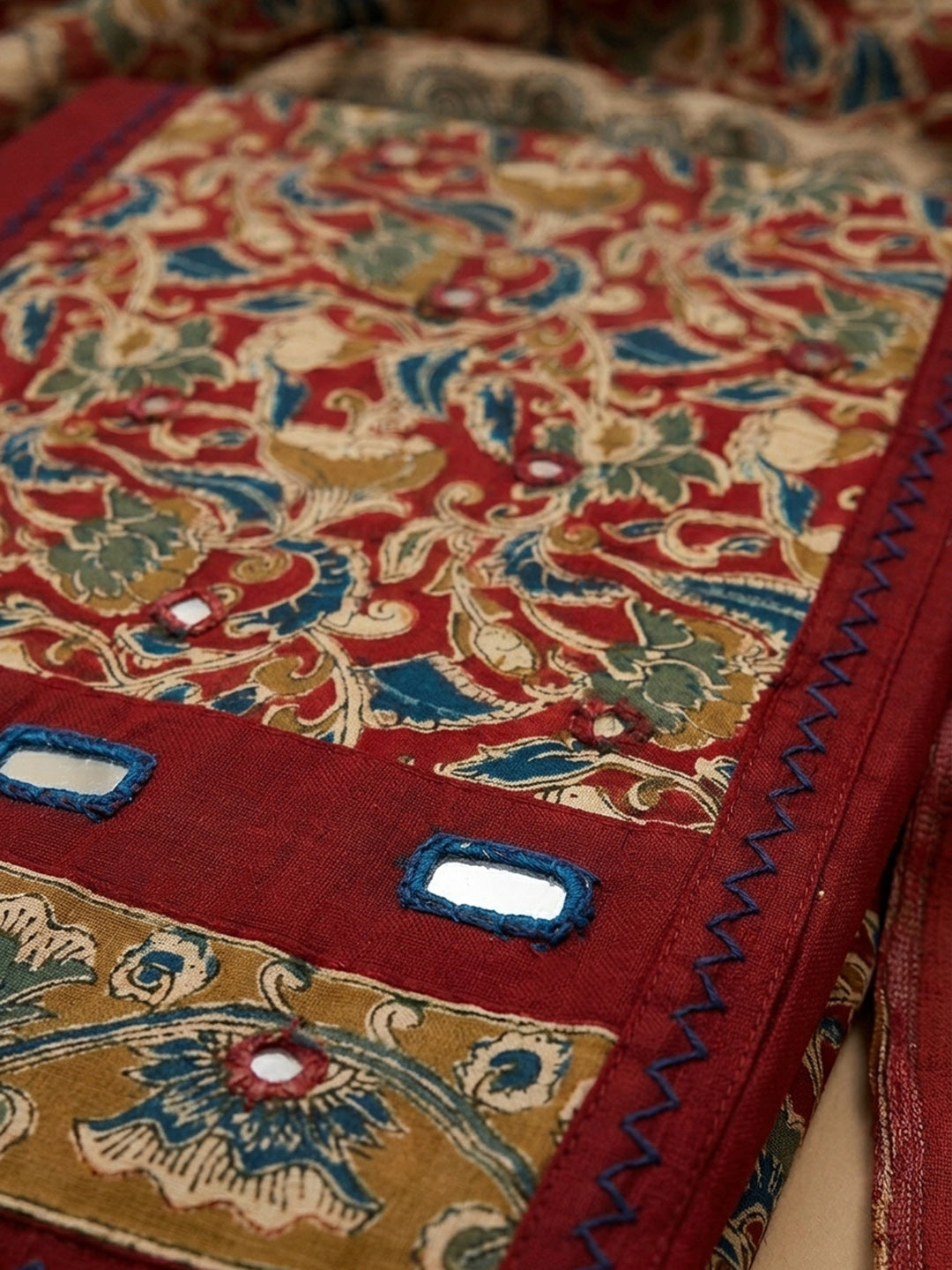 Maroon Printed Cotton Blend Unstitched Dress Material