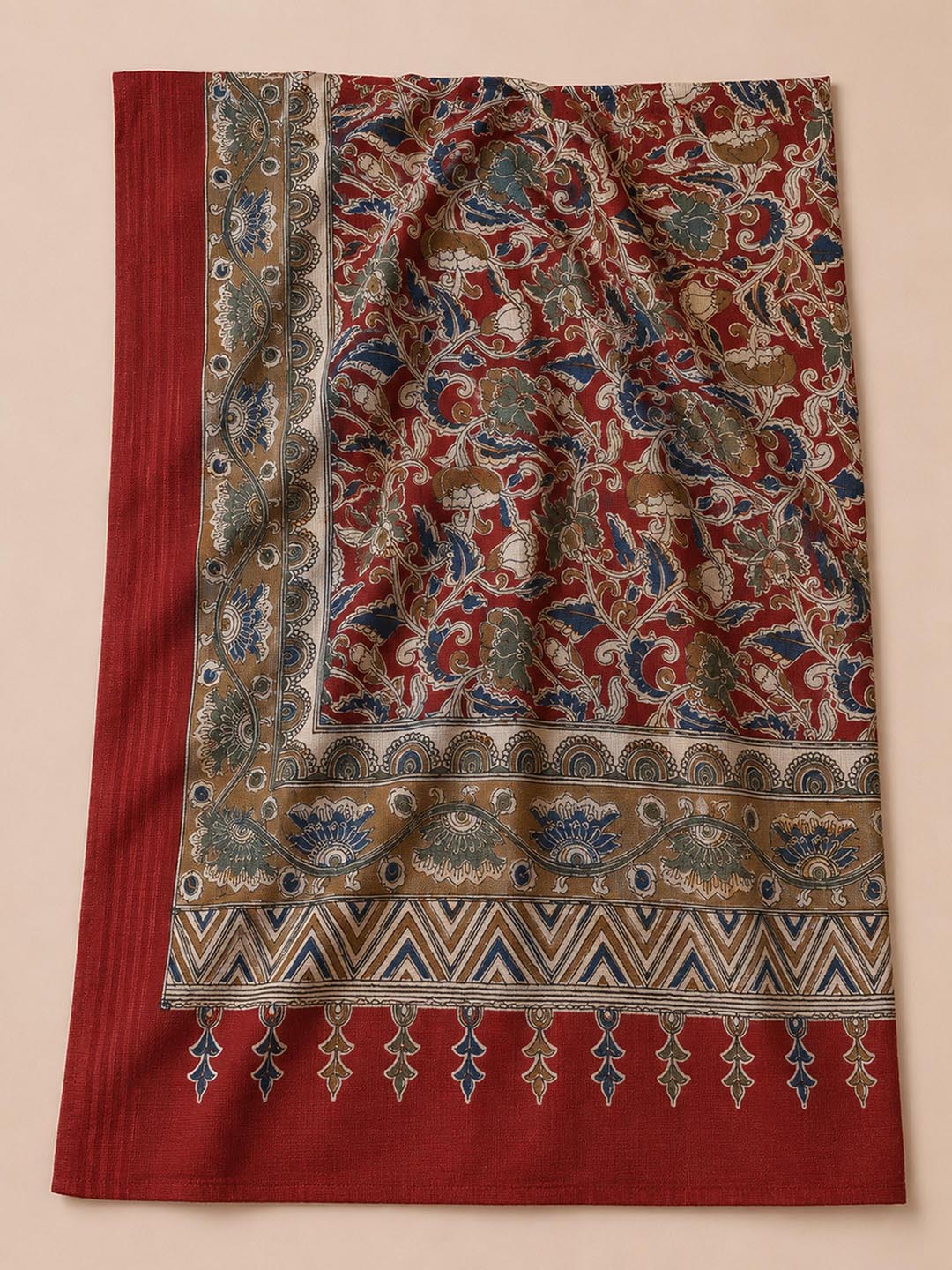 Maroon Printed Cotton Blend Unstitched Dress Material