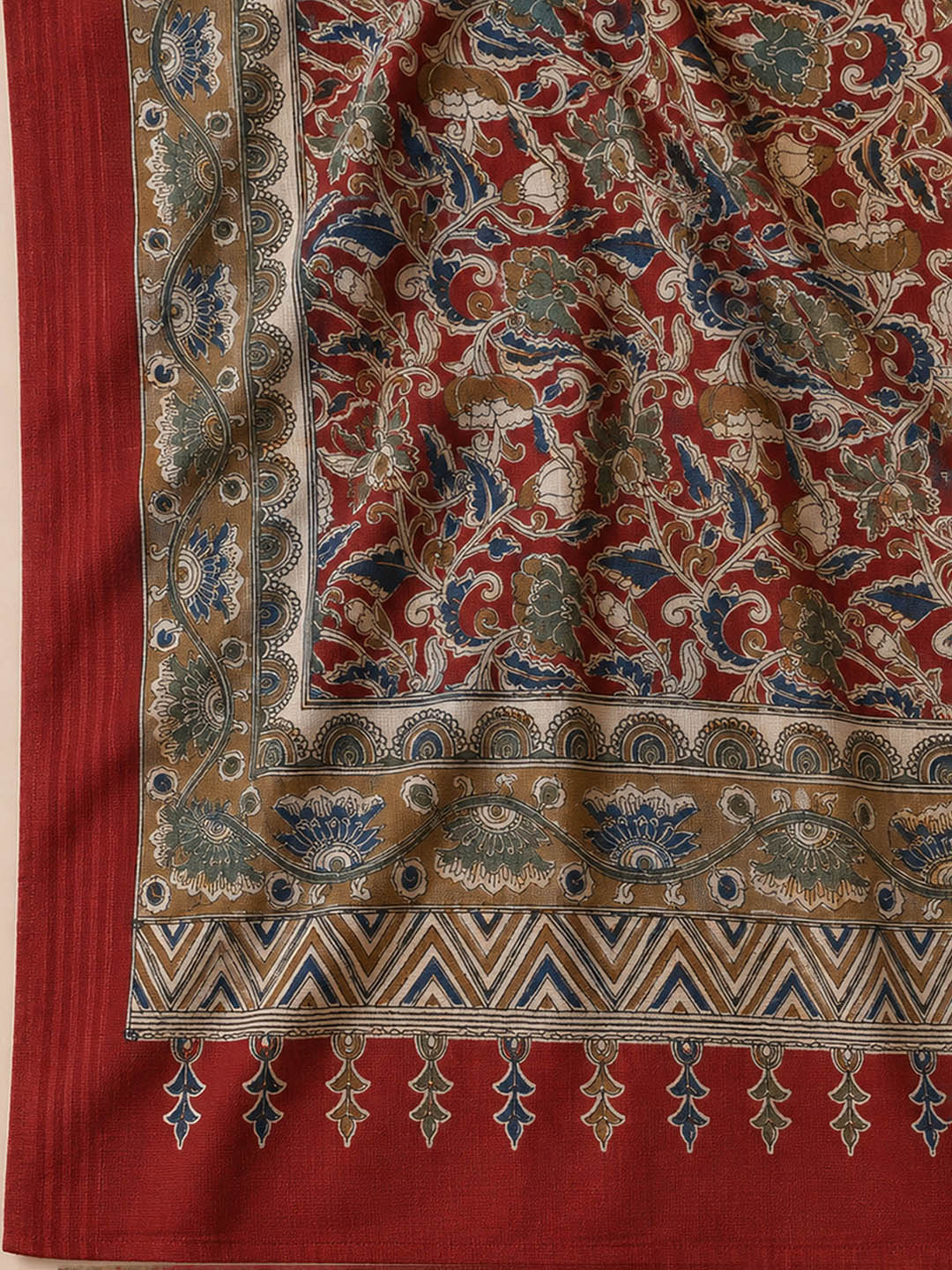 Maroon Printed Cotton Blend Unstitched Dress Material