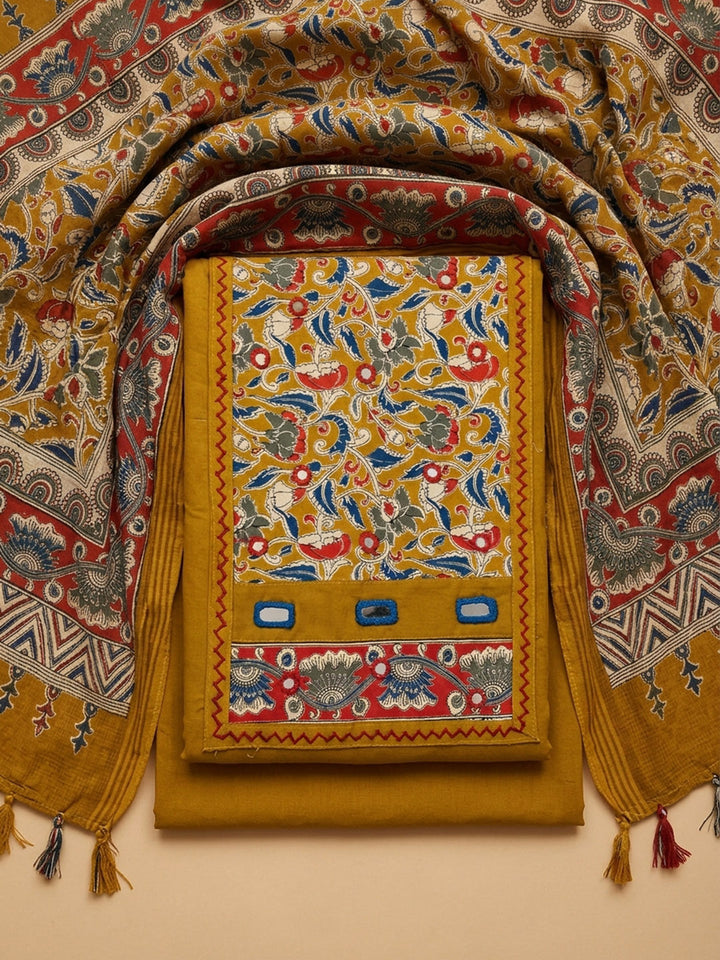 Mustard Printed Cotton Blend Unstitched Dress Material