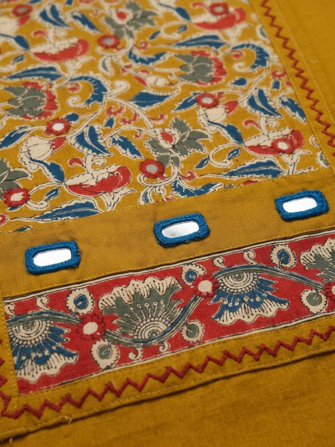 Mustard Printed Cotton Blend Unstitched Dress Material
