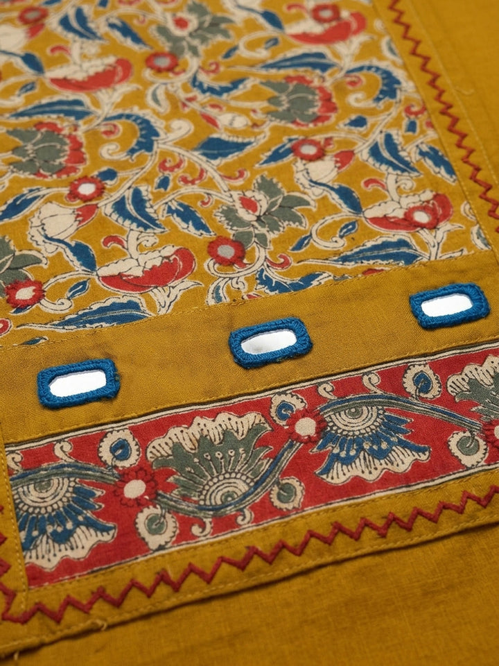 Mustard Printed Cotton Blend Unstitched Dress Material