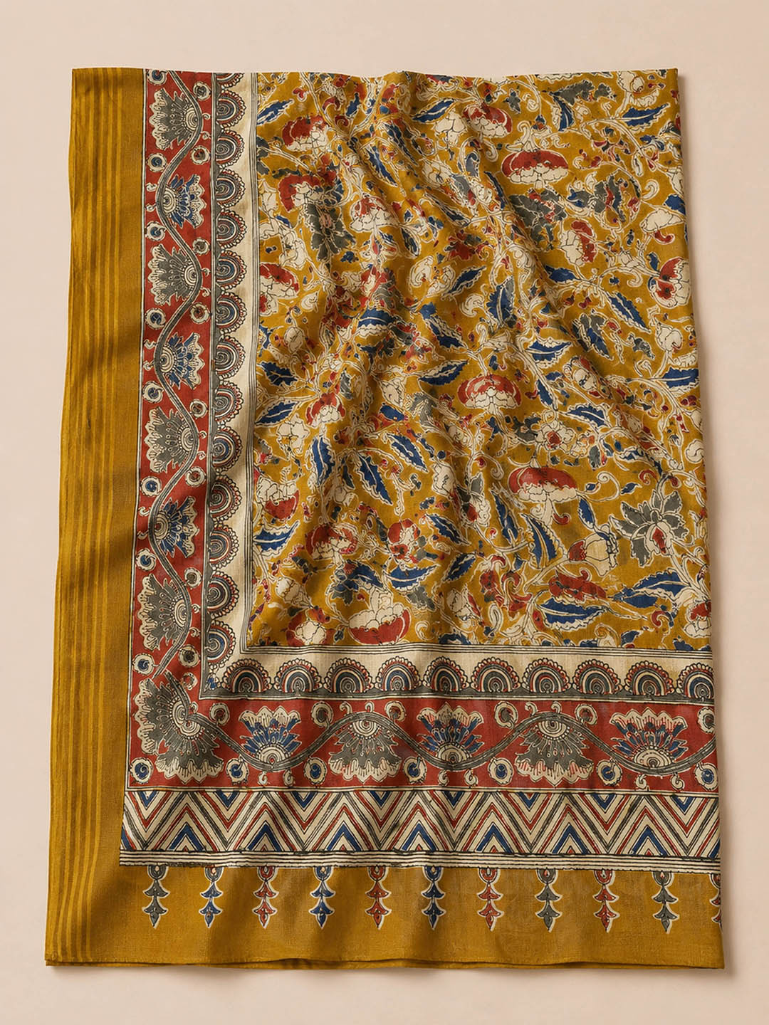 Mustard Printed Cotton Blend Unstitched Dress Material